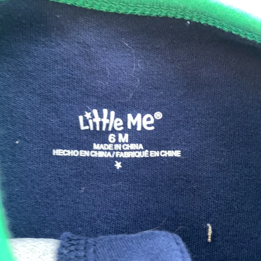 Little Me Navy Blue & Green Whale Footie 6M EUC